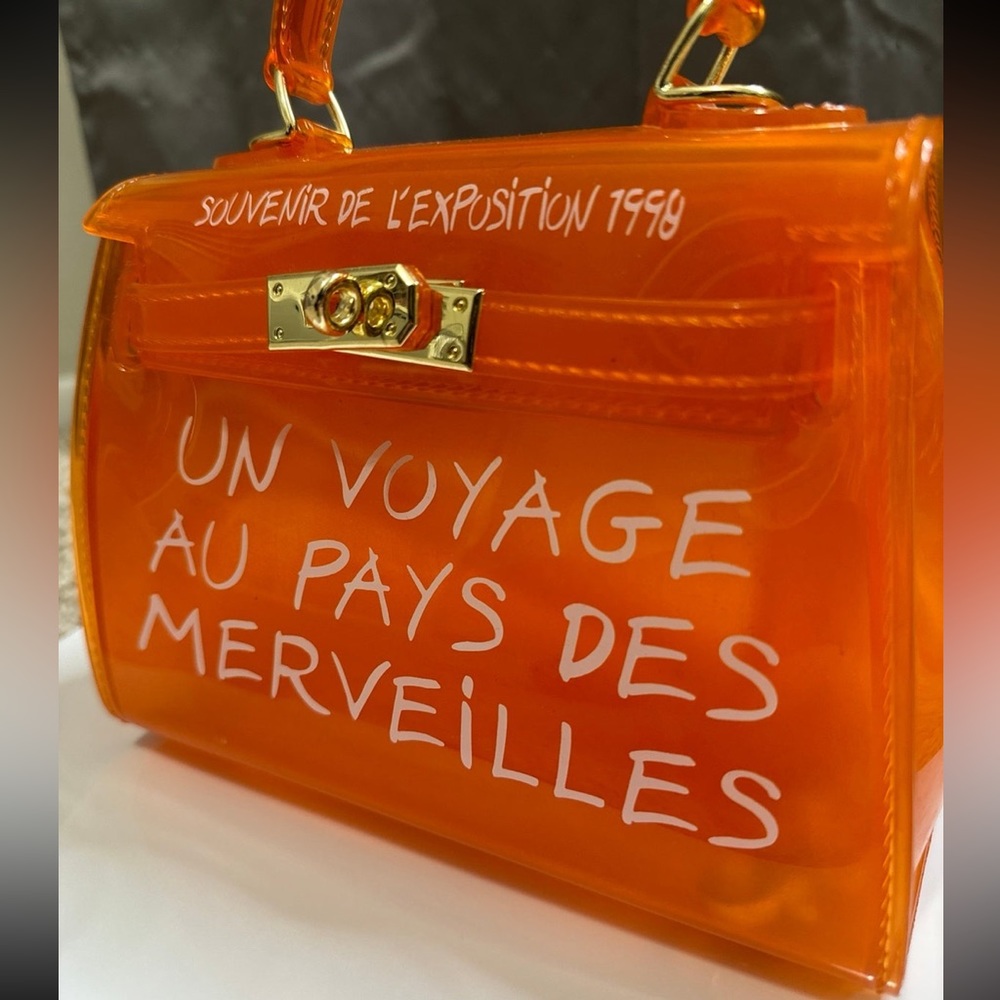 Orange jelly hand bag / cross body / purse with gold hardware